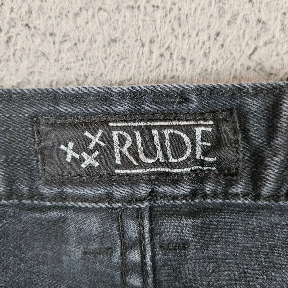 Rude Mens Super Skinny Jeans 36x32 Faded Black Denim Emo Alt
